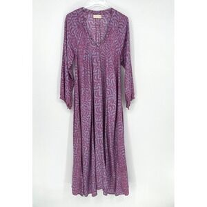 Natalie Martin Silk Dress Womens XS Purple Floral Boho Hippie Peasant Beach